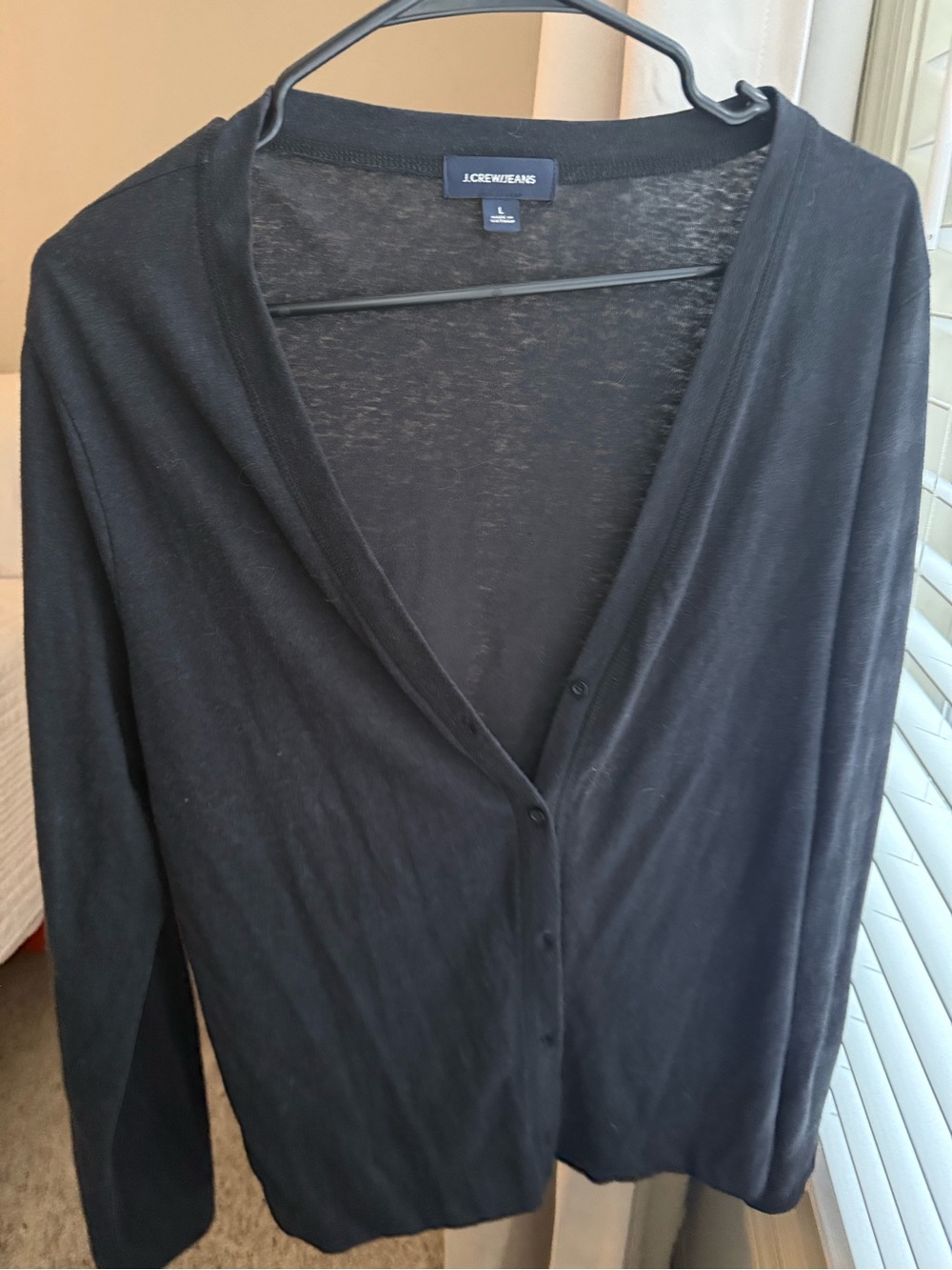 J. Crew Black Lightweight V-Neck Button Cardigan
